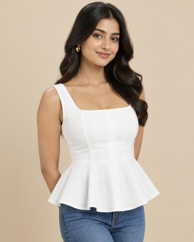 White Peplum Top in White